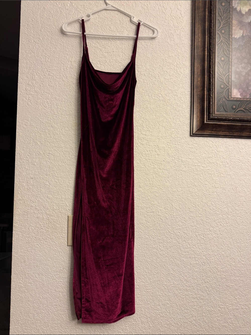 SHEIN Burgundy Velvet Cowl Slip Midi Dress